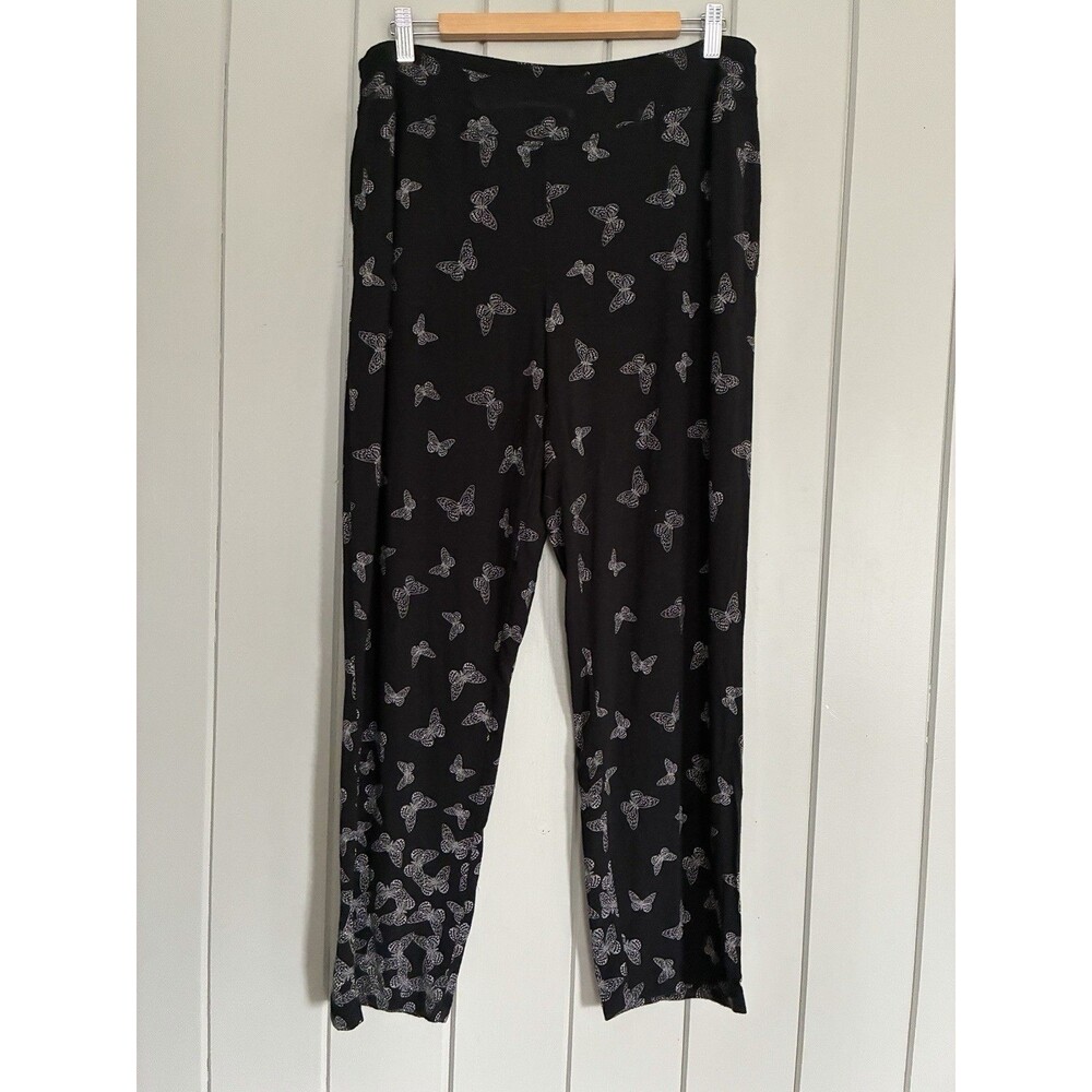 Soma Lounge Pants L Large Black Butterfly Print Straight Leg Pull On Jersey Knit